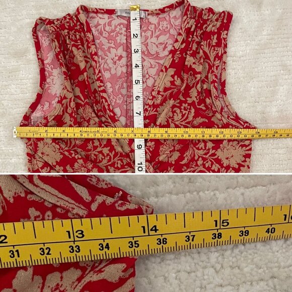 Soprano Red and Beige Floral Wrap Dress Womens Sz S - Picture 13 of 14